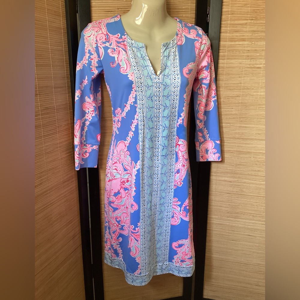 💗 LILLY PULITZER Nadine dress XS 50+ UPF Blue Peri Go With Flow Chilly Lilly